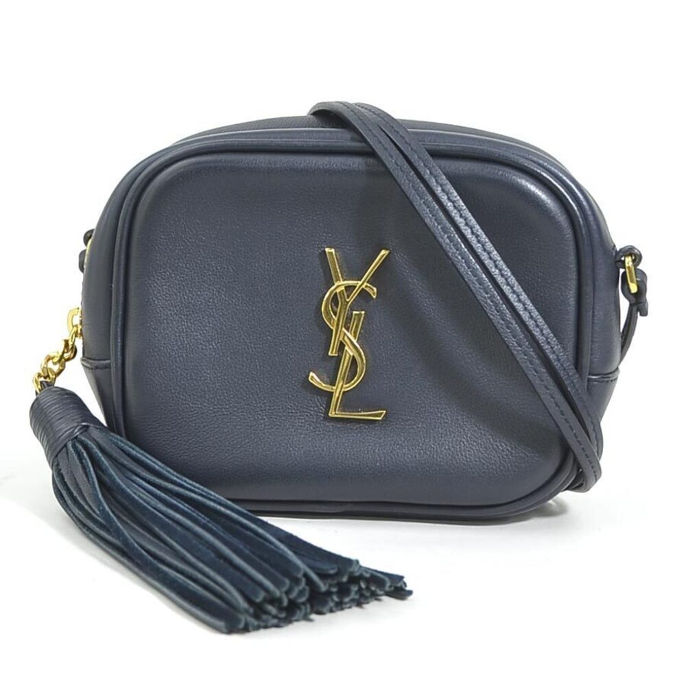 Saint Laurent shoulder bag leather Navy Blue gold